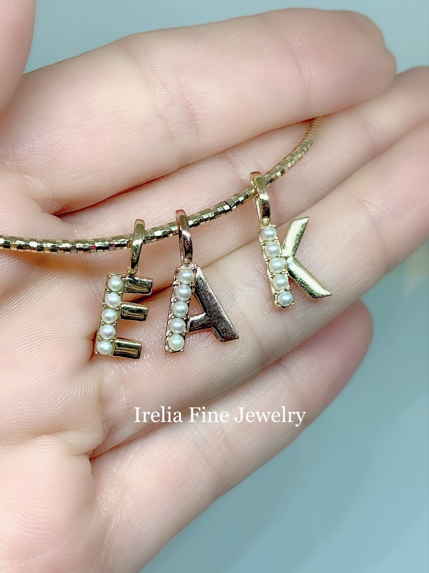 14k Yellow Gold Cultured Peral Initial Pendant with bail slide, personalized gift