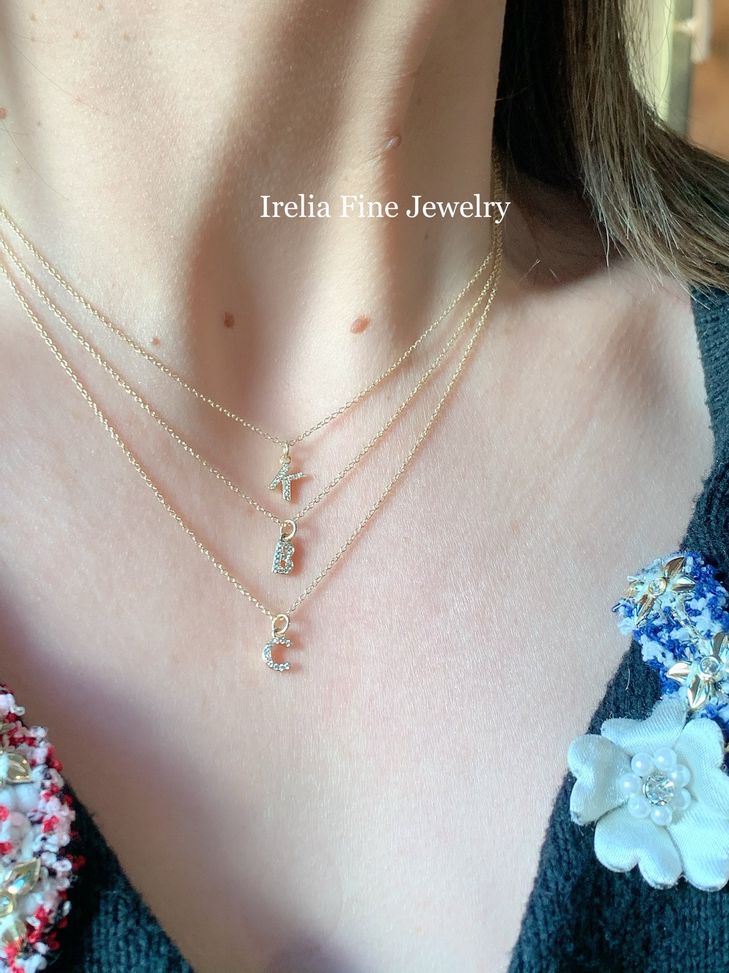 Tiny 14k Gold .05ct Diamond Initial Charm/ Pendant  Slide with chain