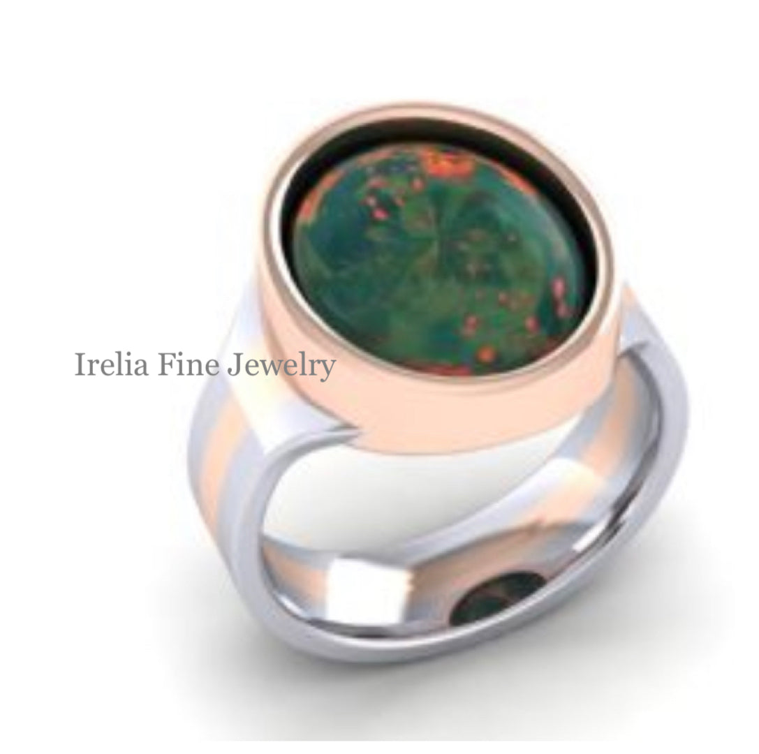 Custom Two-Tone Signet Ring in 14k Rose Gold & Platinum - Family Crest Stone Provided By Client