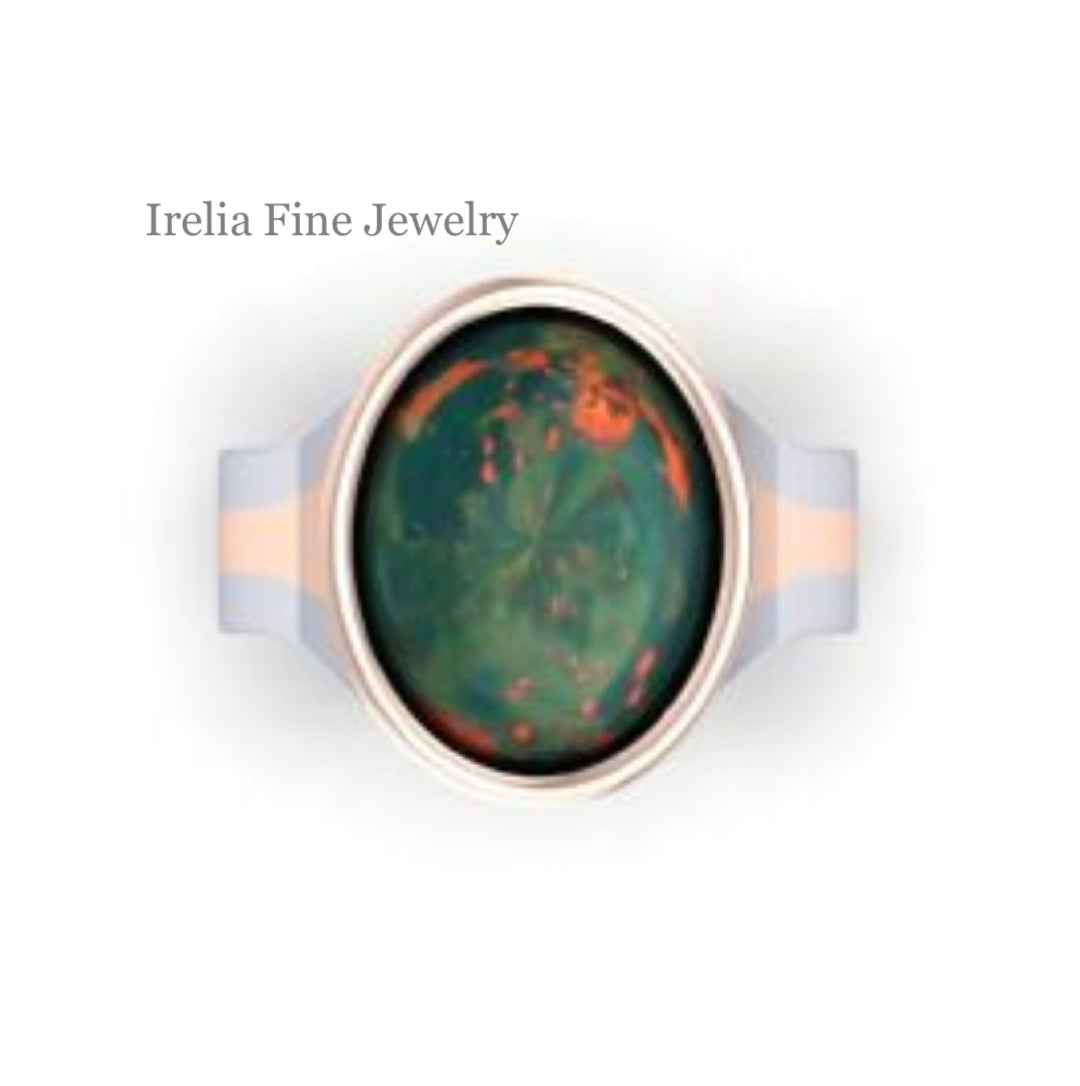 Custom Two-Tone Signet Ring in 14k Rose Gold & Platinum - Family Crest Stone Provided By Client