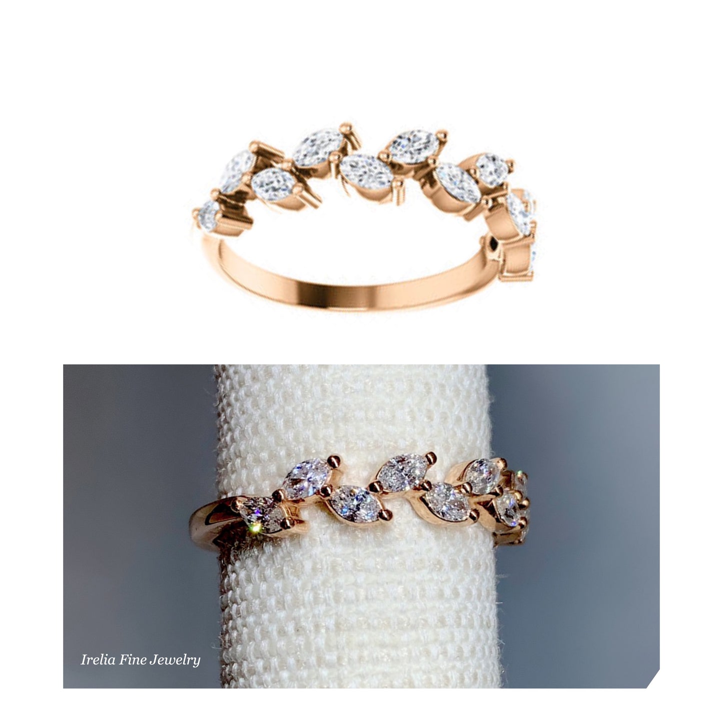 14K Gold 5/8 CTW Crown Leaf Diamond Anniversary Band or Stackable Ring