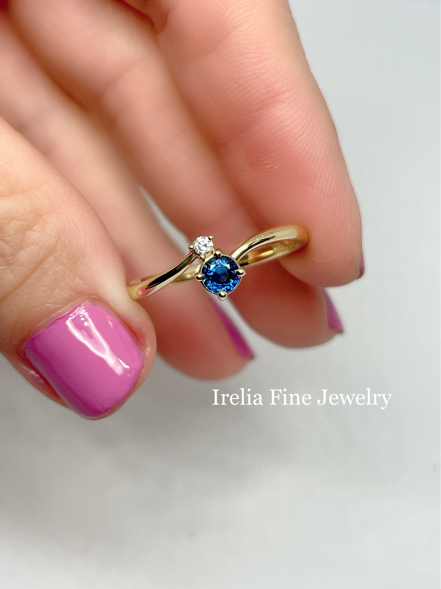 14k Yellow Gold Natural Blue Sapphire with .025 Diamond -Gold Birthstone Ring