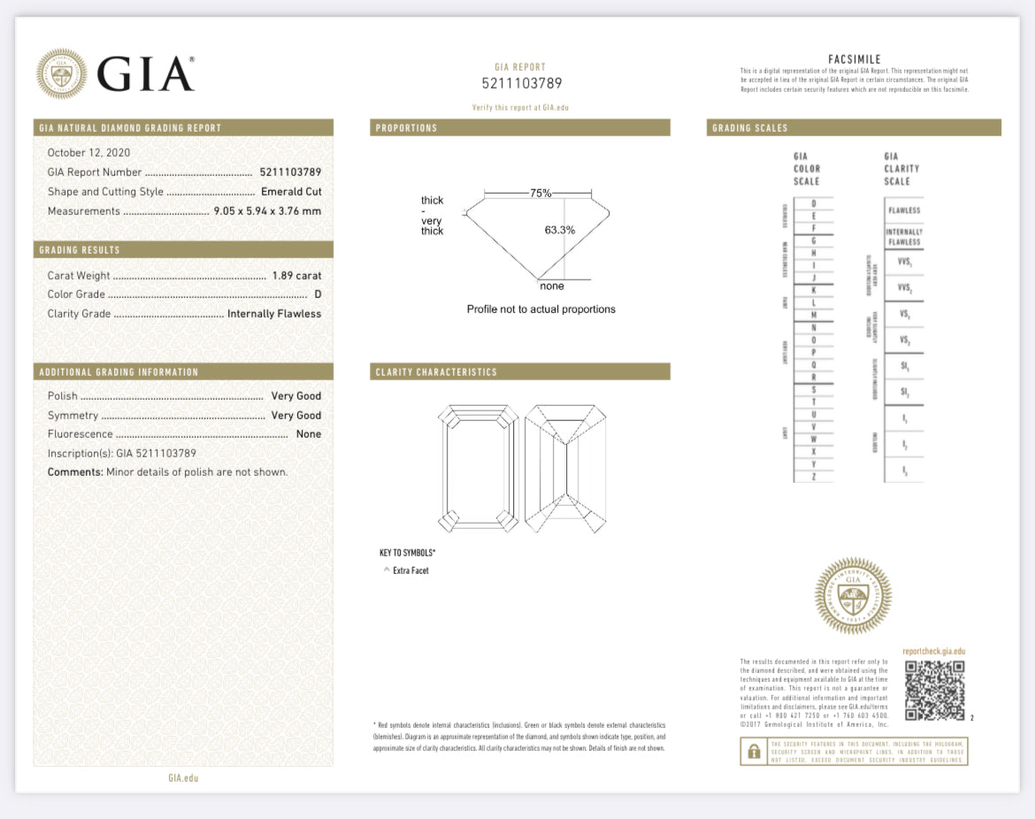 1.89 Carat Emerald Cut Diamond D , VS2, Flawless , GIA CERTIFICATE 5211103789 1.50 Carat Asscher Cut Diamond G , S1 , GIA CERTIFICATE 12744461  Total PRICE $35,890.00 / DEPOSITED REQUESTED