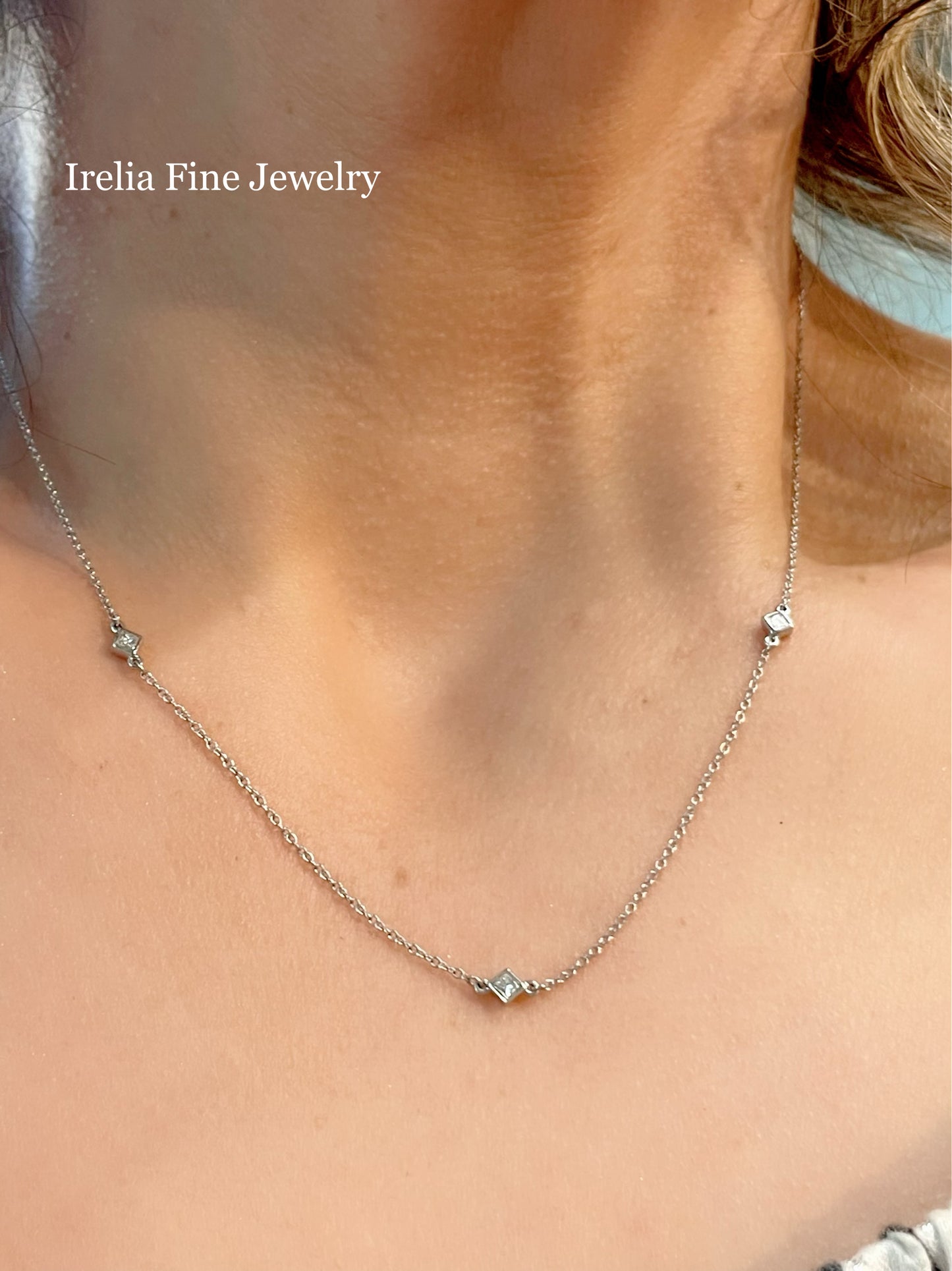14K White 1/6 CTW Natural Diamond 3-Station, Comes with 14k Gold 18" Necklace