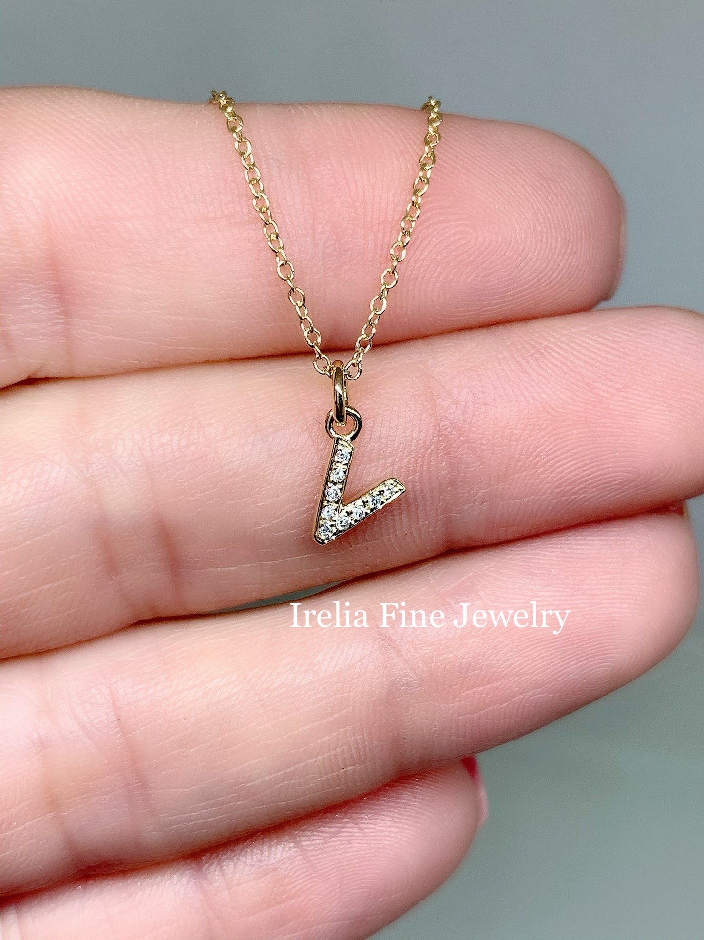 Tiny 14k Gold .05ct Diamond Initial Charm/ Pendant  Slide with chain