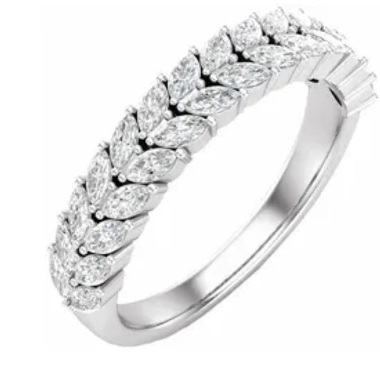 14K White Gold and 7/8 Carat Natural Diamond Anniversary Band, Chevron Design