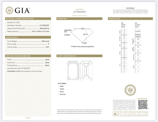 3.82 Carat Emerald Cut Diamond F , VVS2 , GIA CERTIFICATE 6173524957 1.50 Carat Asscher Cut Diamond G , S1 , GIA CERTIFICATE 12744461  Total PRICE $86,920.00/ DEPOSITED REQUESTED