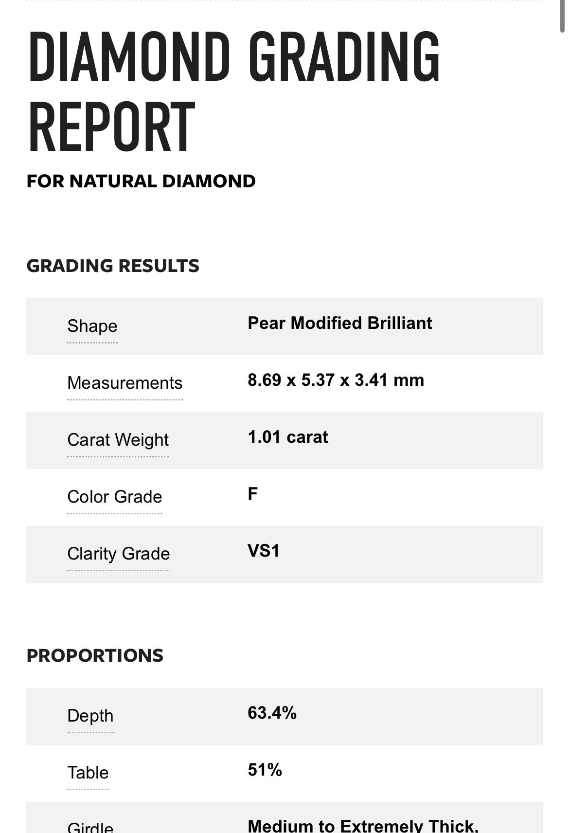 1.01 Carat Pear Shape  Diamond F, VS1 , GIA Certified 5221815068