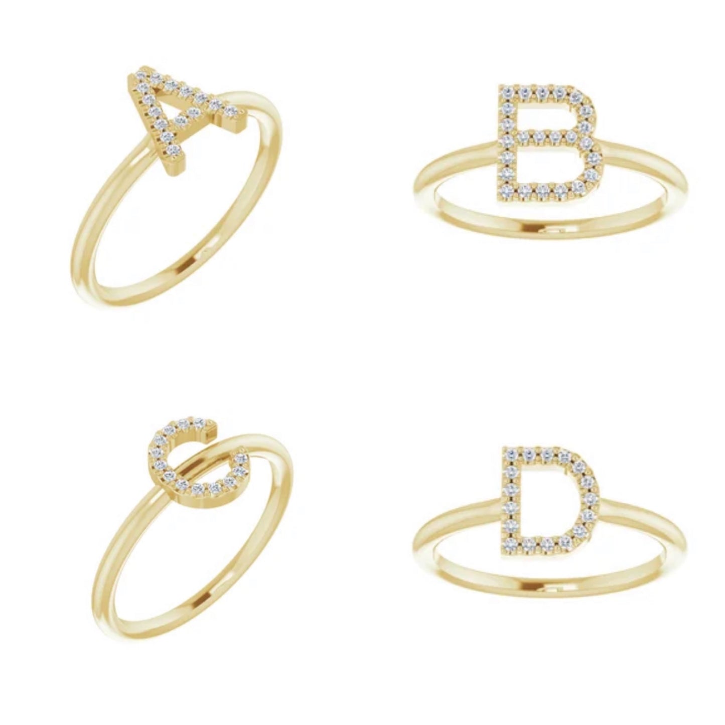 14k Yellow Gold Diamond Initial Ring