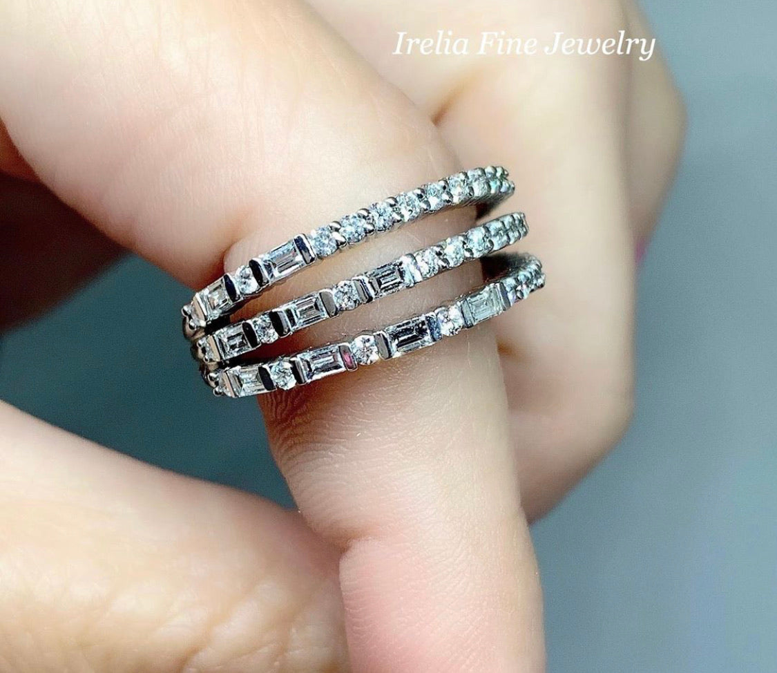 14K White 7/8 CTW Natural Diamond Stacked Ring