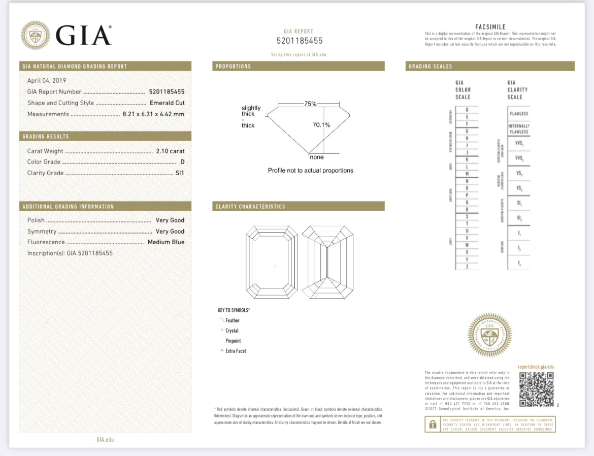 2.10 Carat Emerald Cut Diamond D , SI2, Flawless , GIA CERTIFICATE 5201185455 1.50 Carat Asscher Cut Diamond G , S1 , GIA CERTIFICATE 12744461  Total PRICE $21,890.00/ DEPOSITED REQUESTED