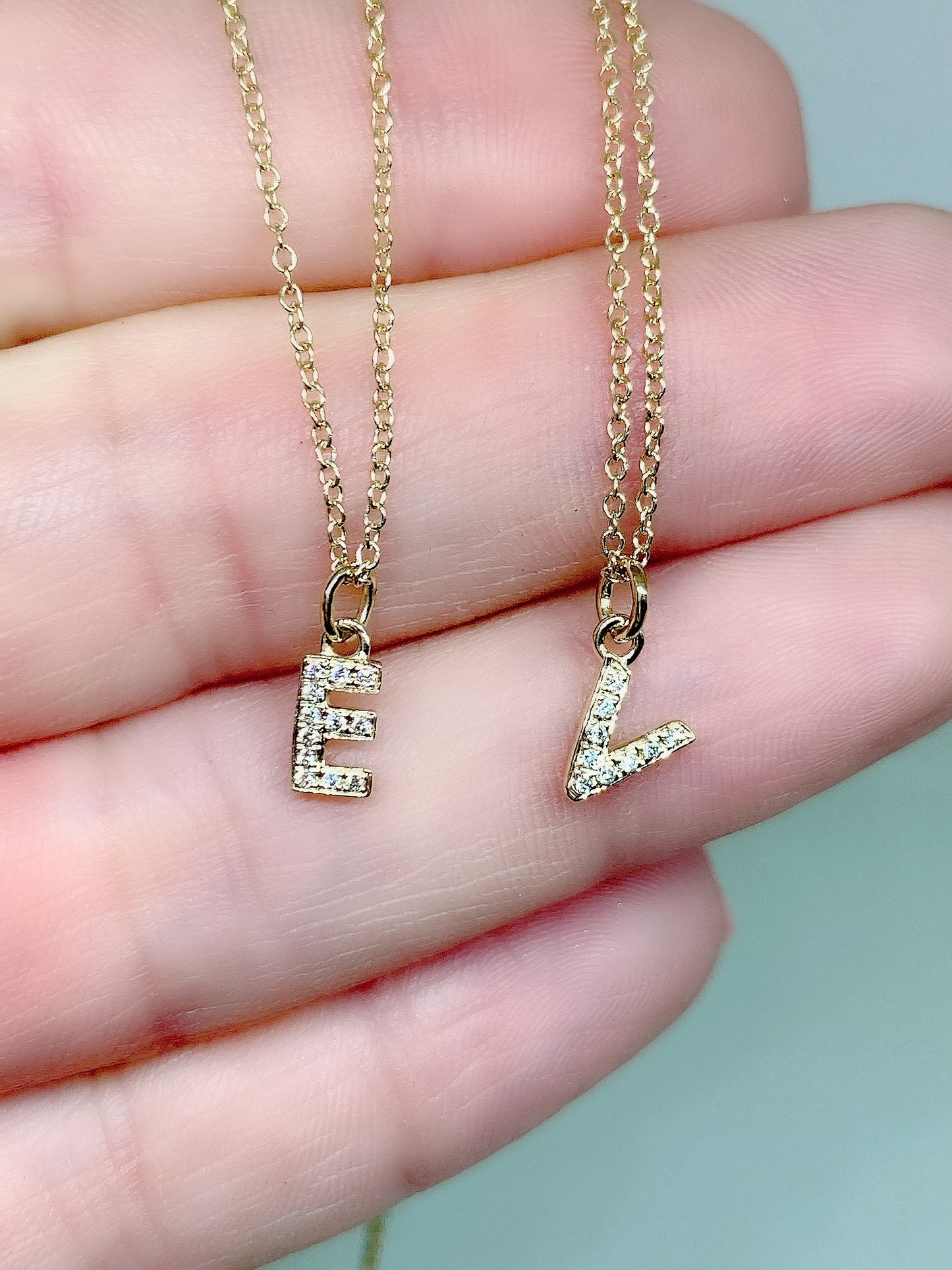 Tiny 14k Gold .05ct Diamond Initial Charm/ Pendant  Slide with chain