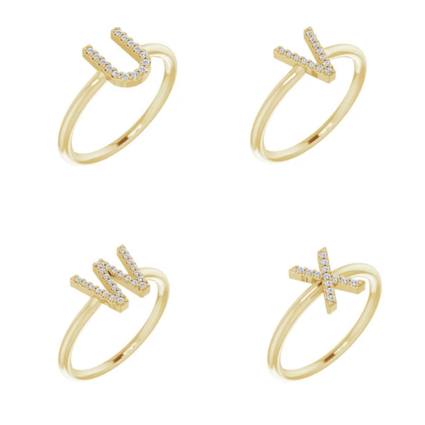 14k Yellow Gold Diamond Initial Ring