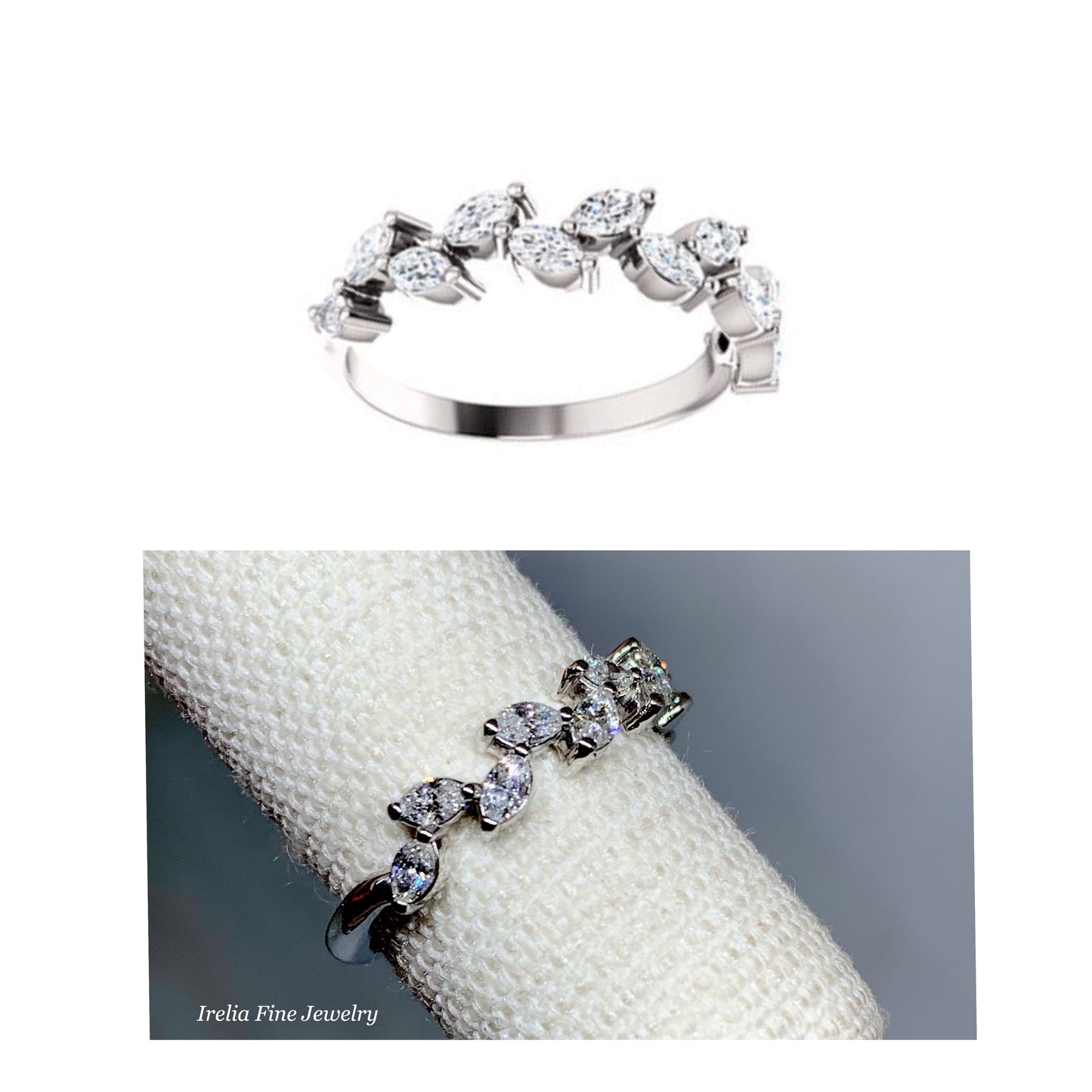 14K Gold 5/8 CTW Crown Leaf Diamond Anniversary Band or Stackable Ring