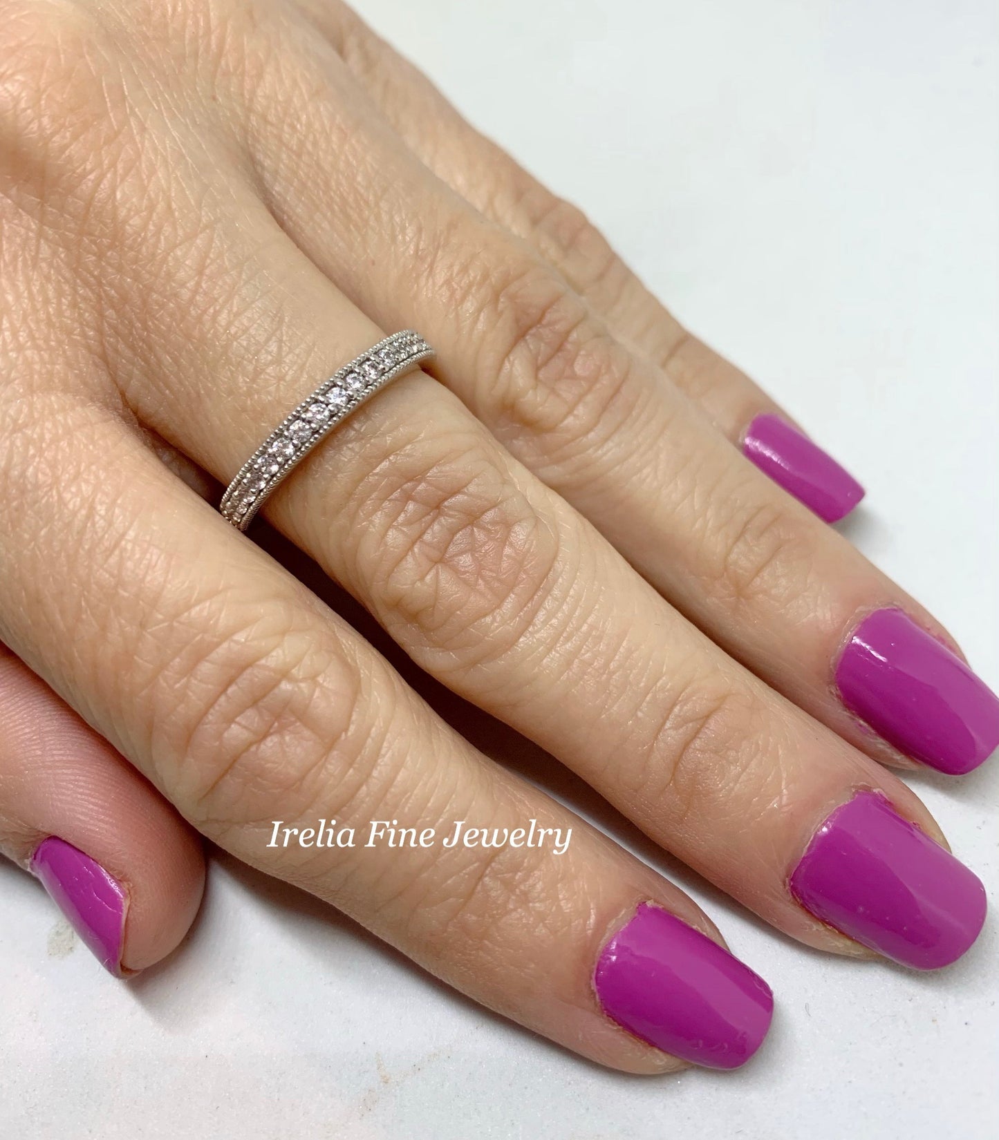 14K Gold Milgrain Edge Natural Diamond Band