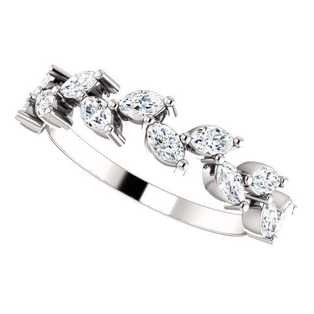 14K Gold 5/8 CTW Crown Leaf Diamond Anniversary Band or Stackable Ring