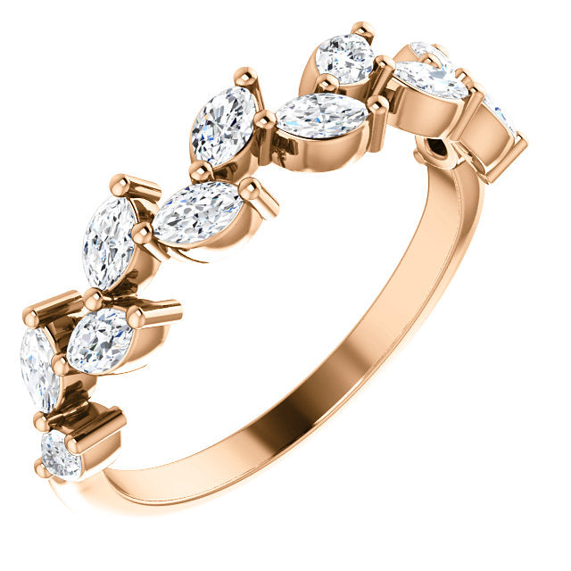 14K Gold 5/8 CTW Crown Leaf Diamond Anniversary Band or Stackable Ring